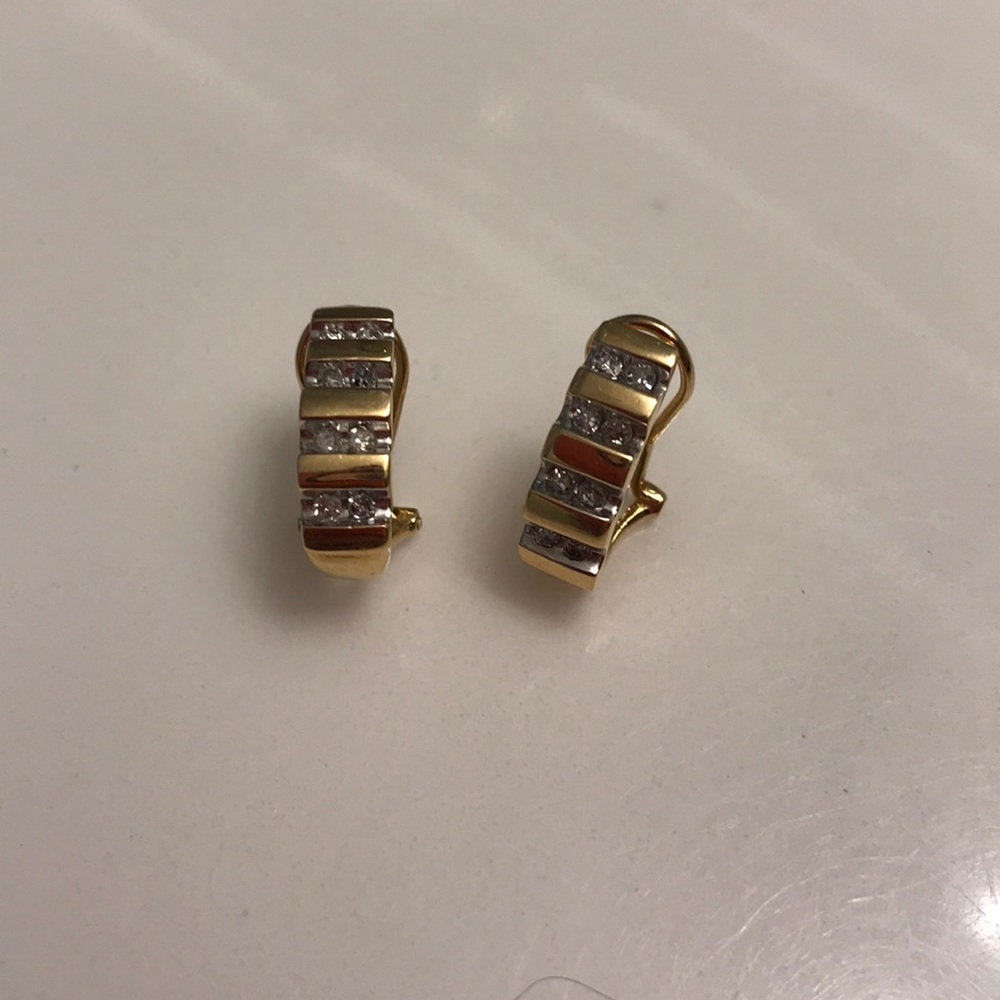 14k Gold Vintage Half Hoop Earrings with Diamonds